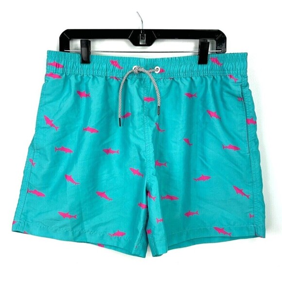 2 Maamgic Mens L Swim Trunks Blue Shark Stripe Shorts Liner Pocket 5 Inch Inseam - Picture 4 of 12